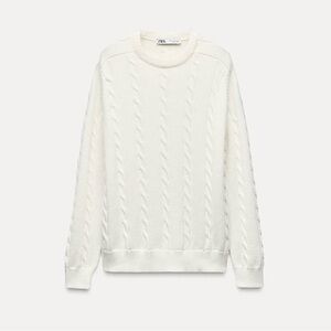 Zara Cream Cable-Detail Crewneck Sweater